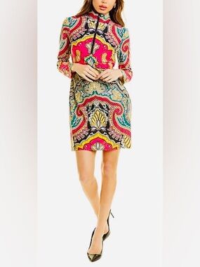 Jude Connally Multicolor 1/4  Front Zip  Paisley Print Long-Sleeve  Dress